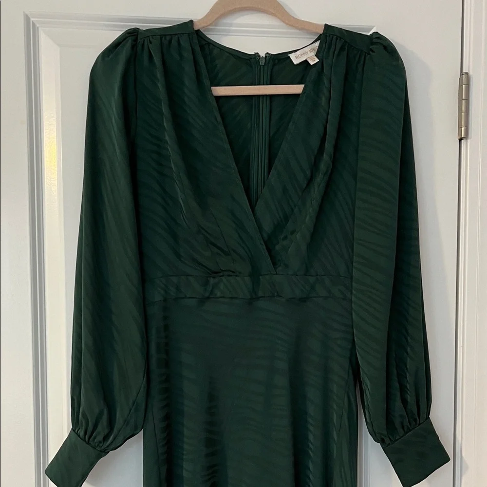 Ronny Kobo Collection Deep Green Long Sleeve Dress M animal print